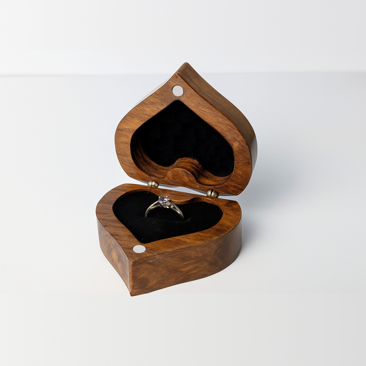 Wooden Heart Shaped Magnet Ring Box