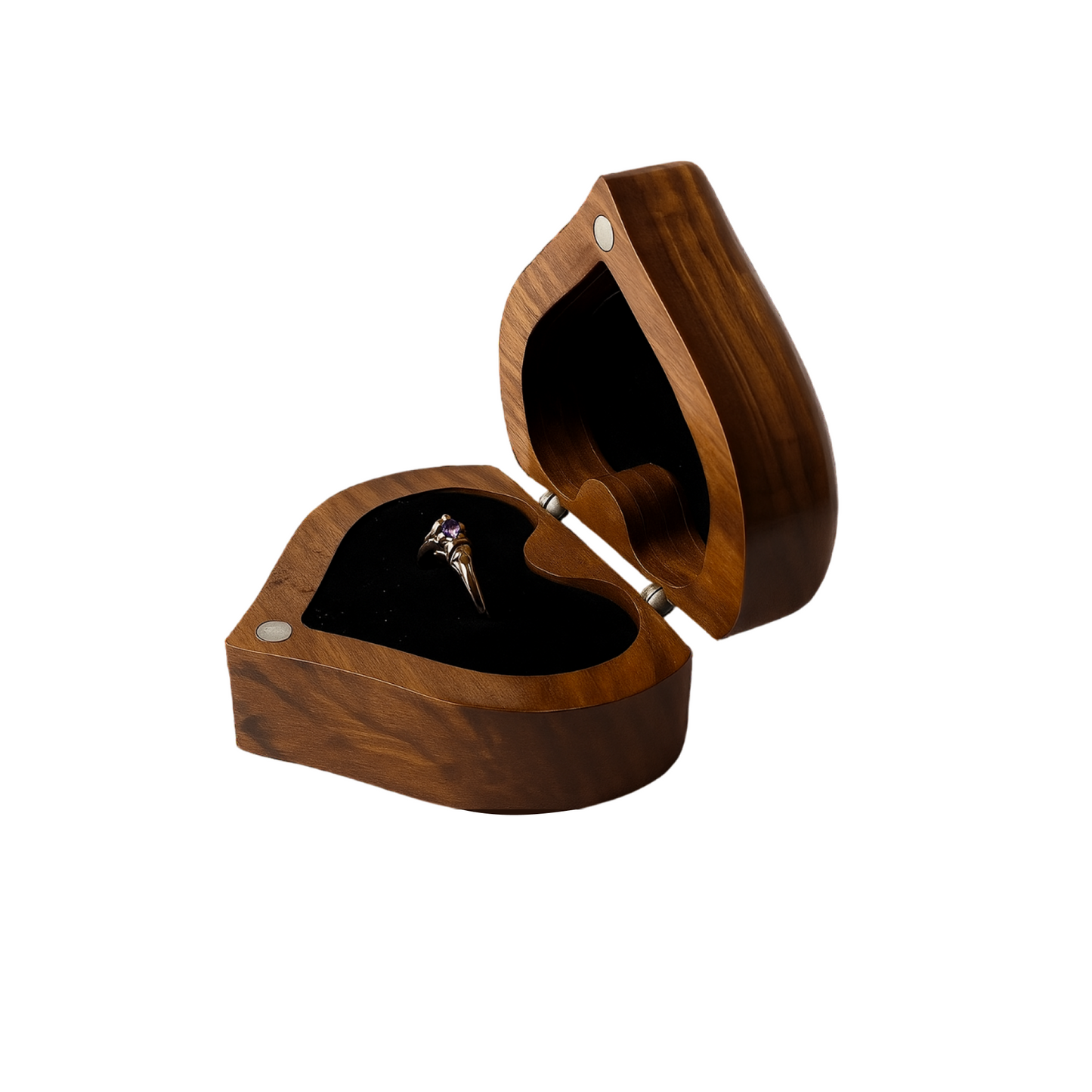 Wooden Heart Shaped Magnet Ring Box