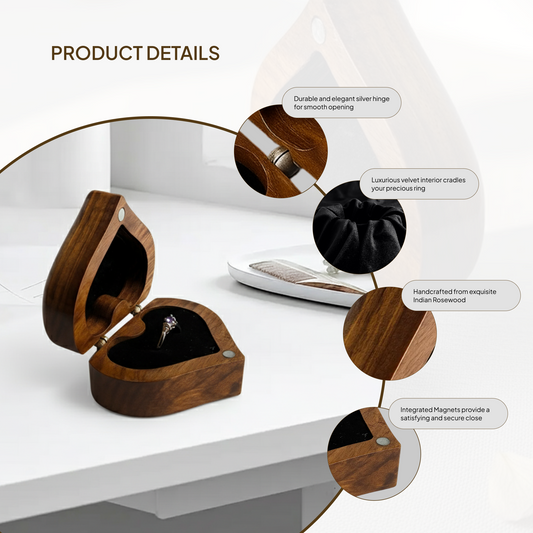 Wooden Heart Shaped Magnet Ring Box